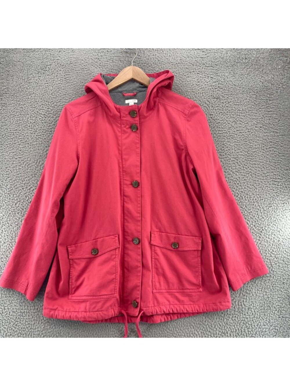 J Jill Jacket Womens Large Pink Button Up Zip Hooded Cotton Blend Stretch Pocket